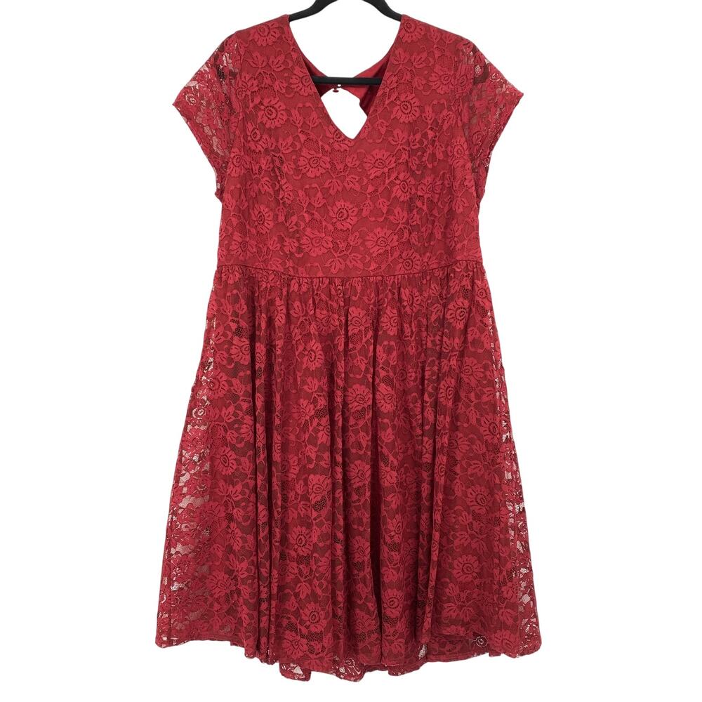 Torrid Fit & Flare Dress Womens Size 18 Red Lace Cap Sleeve Keyhole Back